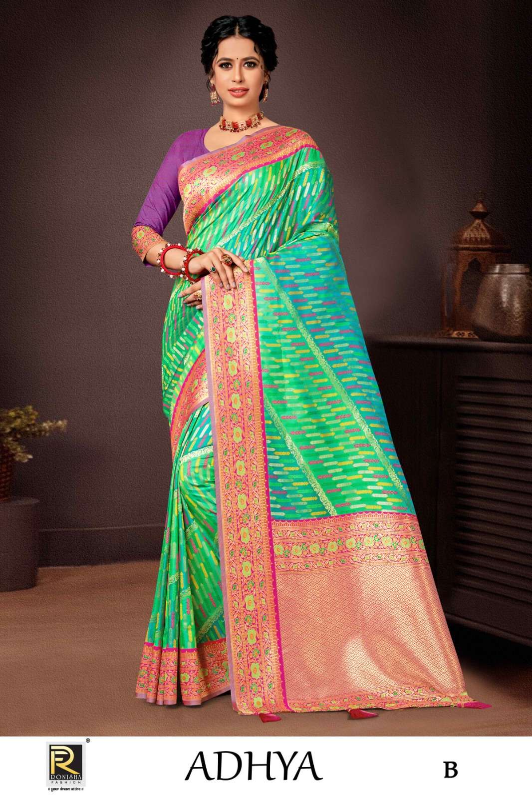 ADHYA  BY RONISHA  SAREE FABRICS BANARASI SILK 50*600 PREMIUM  FANCY DESIGNER SUPER HIT COLLECTION 