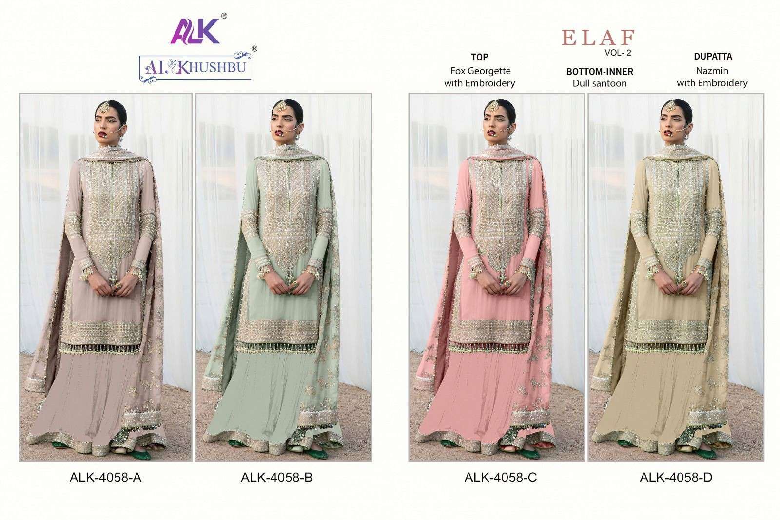 Alk Khushbu Elaf Vol 2 Embroided Designer Pakistani Suits Wholesale catalog