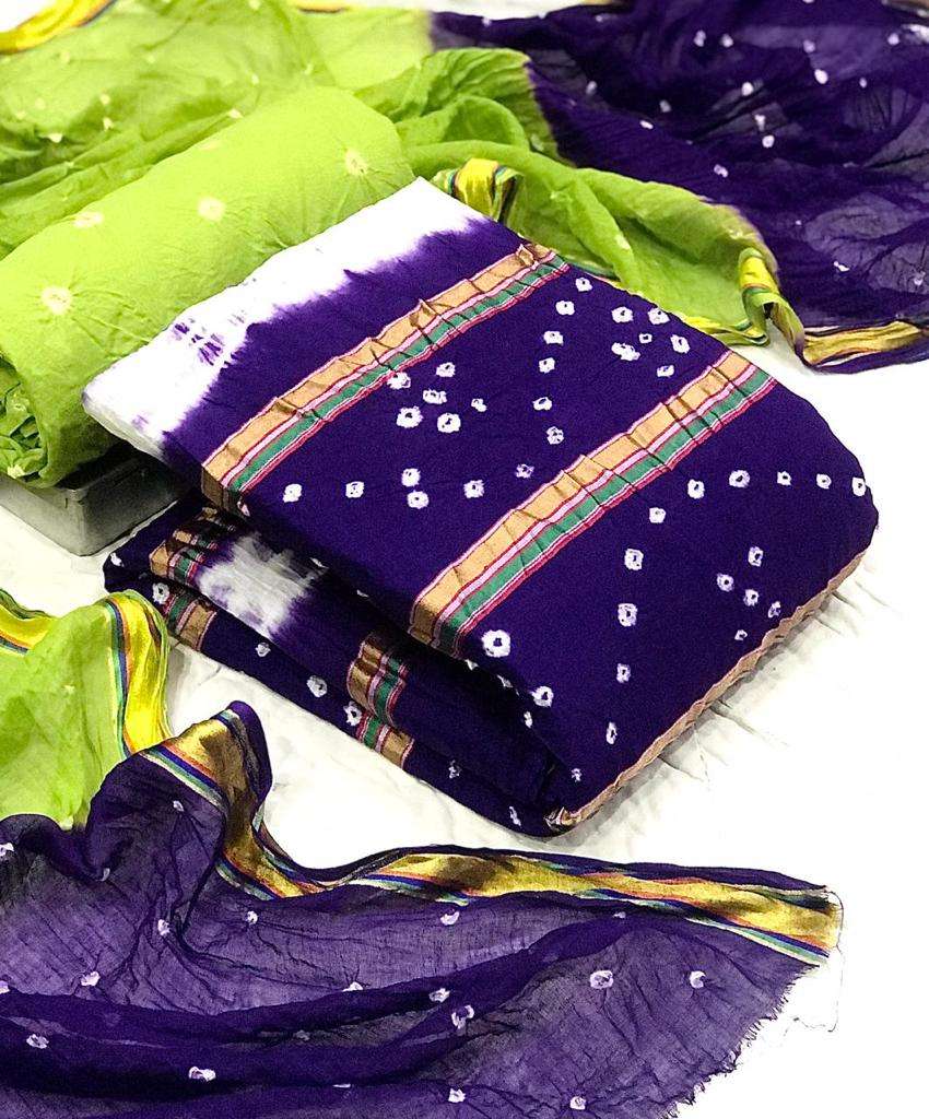 Arpita Cotton With Jacquard Panel Hand Bandhej Dress Material Wholesale catalog