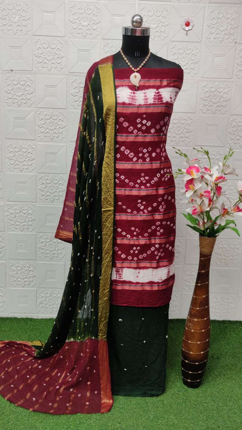 Arpita Cotton With Jacquard Panel Hand Bandhej Dress Material Wholesale catalog
