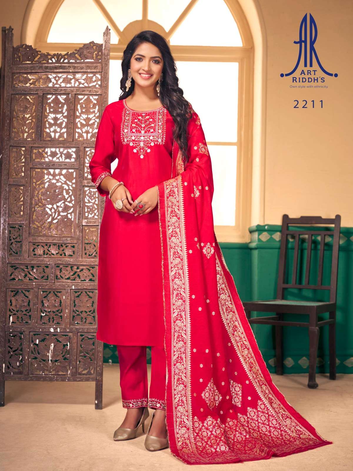 Art Ridh Vol -2 Pure modal chanderi with jecard duppta Kurti Wholesale catalog