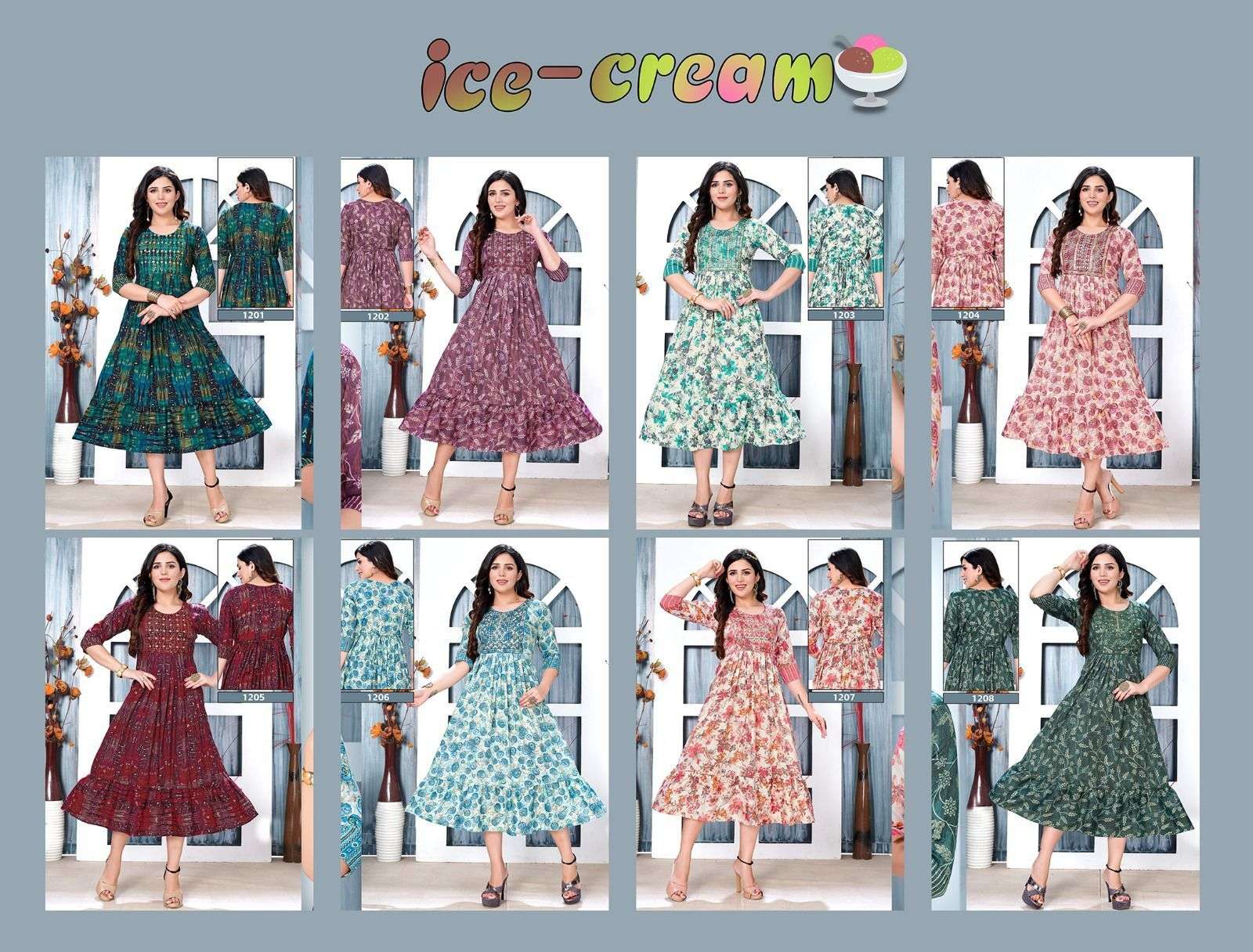 BEAUTY QUEEN ICE-CREAM CAPSULE FOIL PRINT KURTI WHOLESALE CATALOG