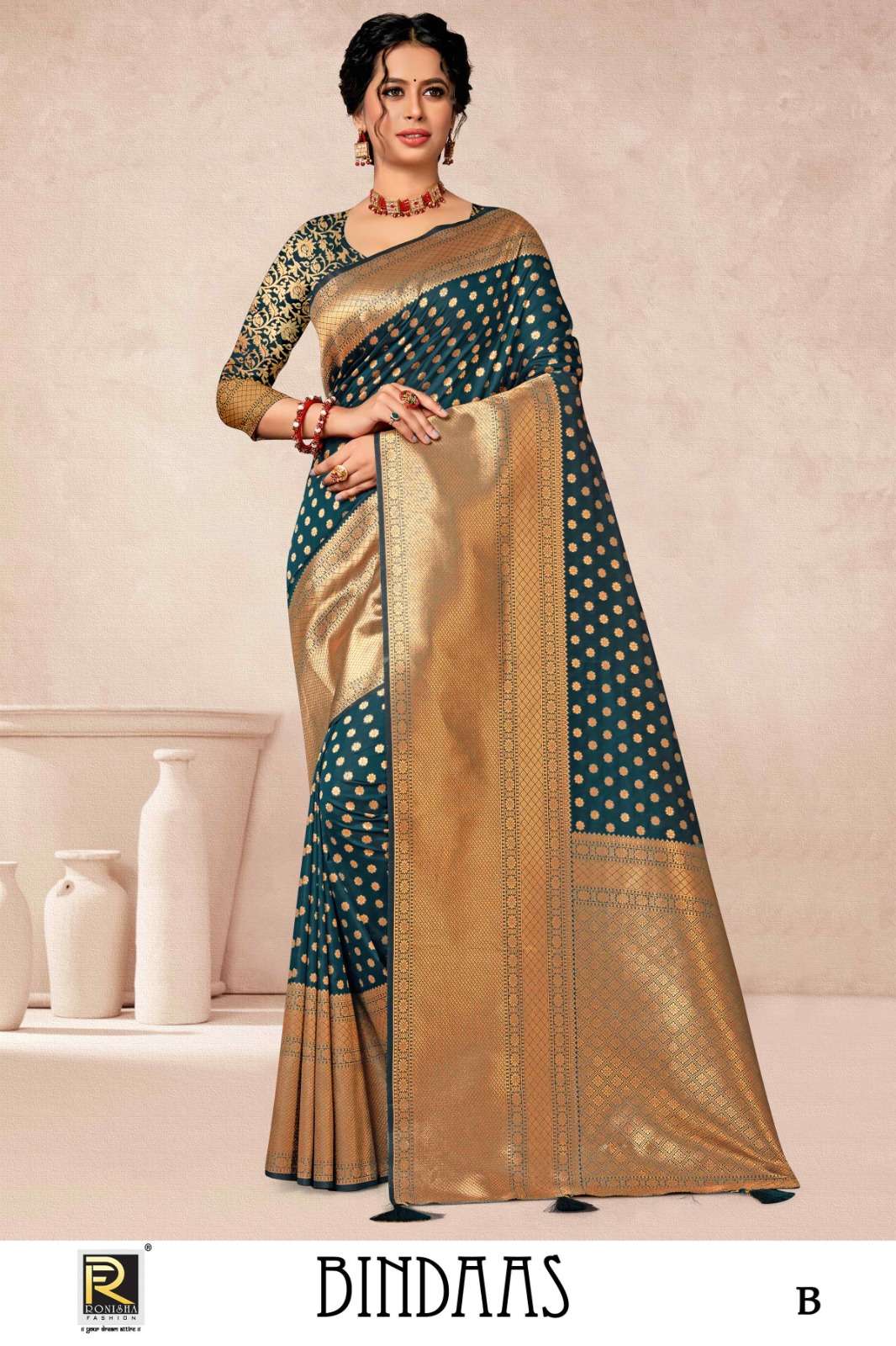 BINDAAS  BY RONISHA SAREE FABRICS BANARASI SILK 50*600 PREMIUM FANCY DESIGNER SUPER HIT COLLECTION 