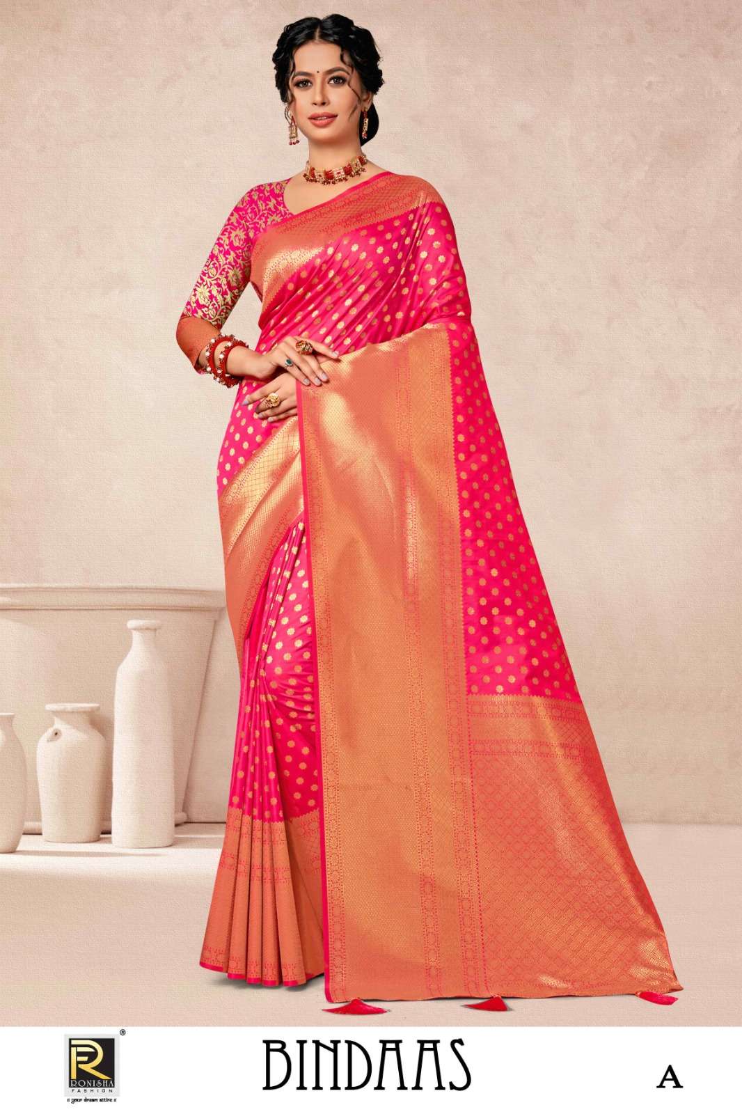 BINDAAS  BY RONISHA SAREE FABRICS BANARASI SILK 50*600 PREMIUM FANCY DESIGNER SUPER HIT COLLECTION 