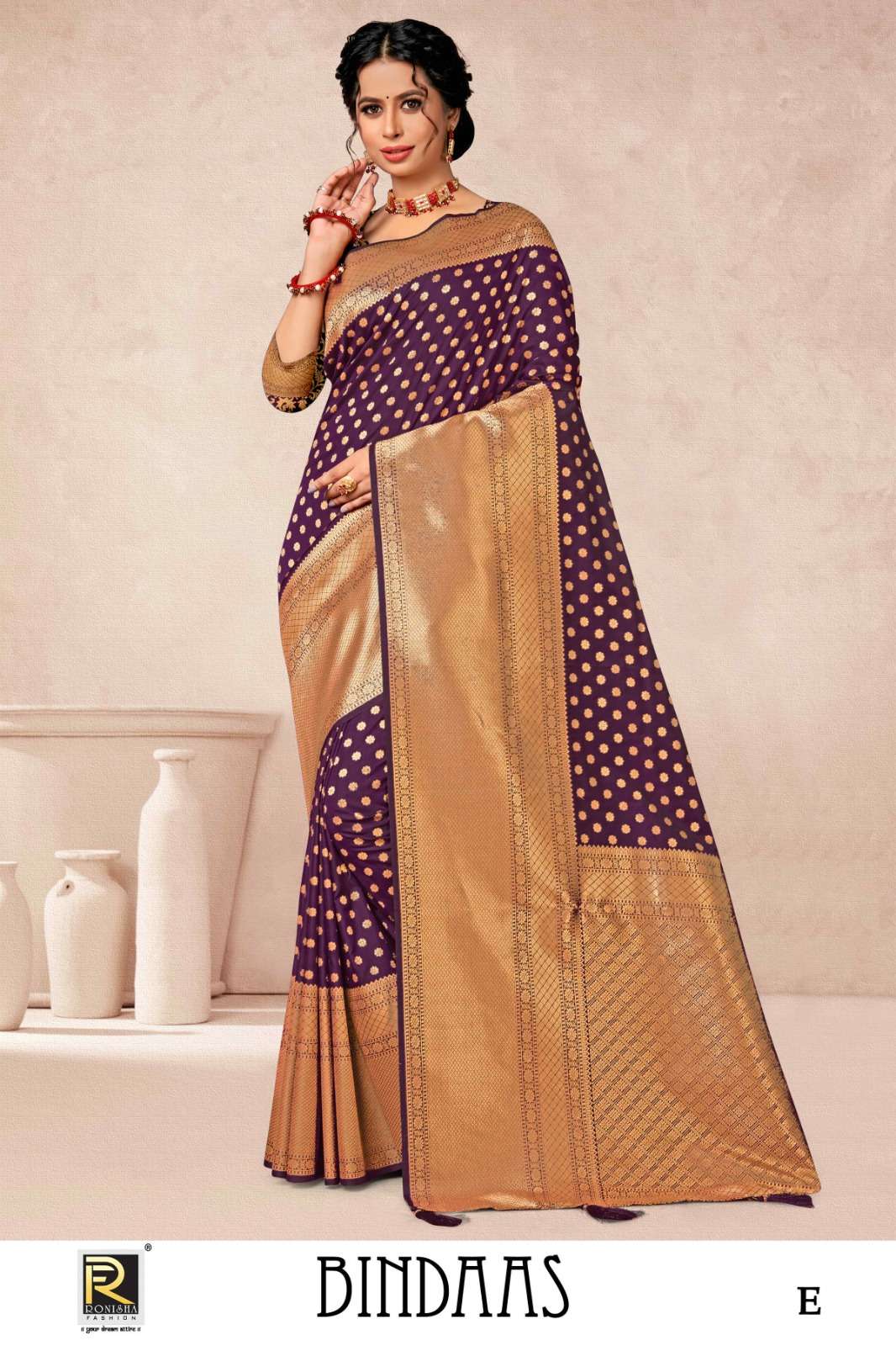 BINDAAS  BY RONISHA SAREE FABRICS BANARASI SILK 50*600 PREMIUM FANCY DESIGNER SUPER HIT COLLECTION 