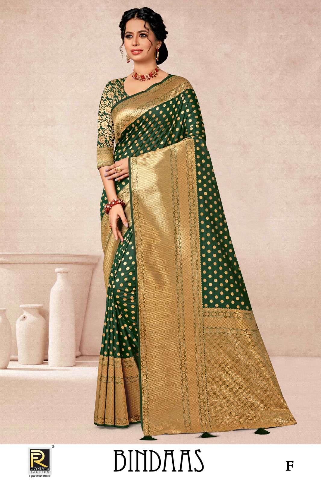 BINDAAS  BY RONISHA SAREE FABRICS BANARASI SILK 50*600 PREMIUM FANCY DESIGNER SUPER HIT COLLECTION 