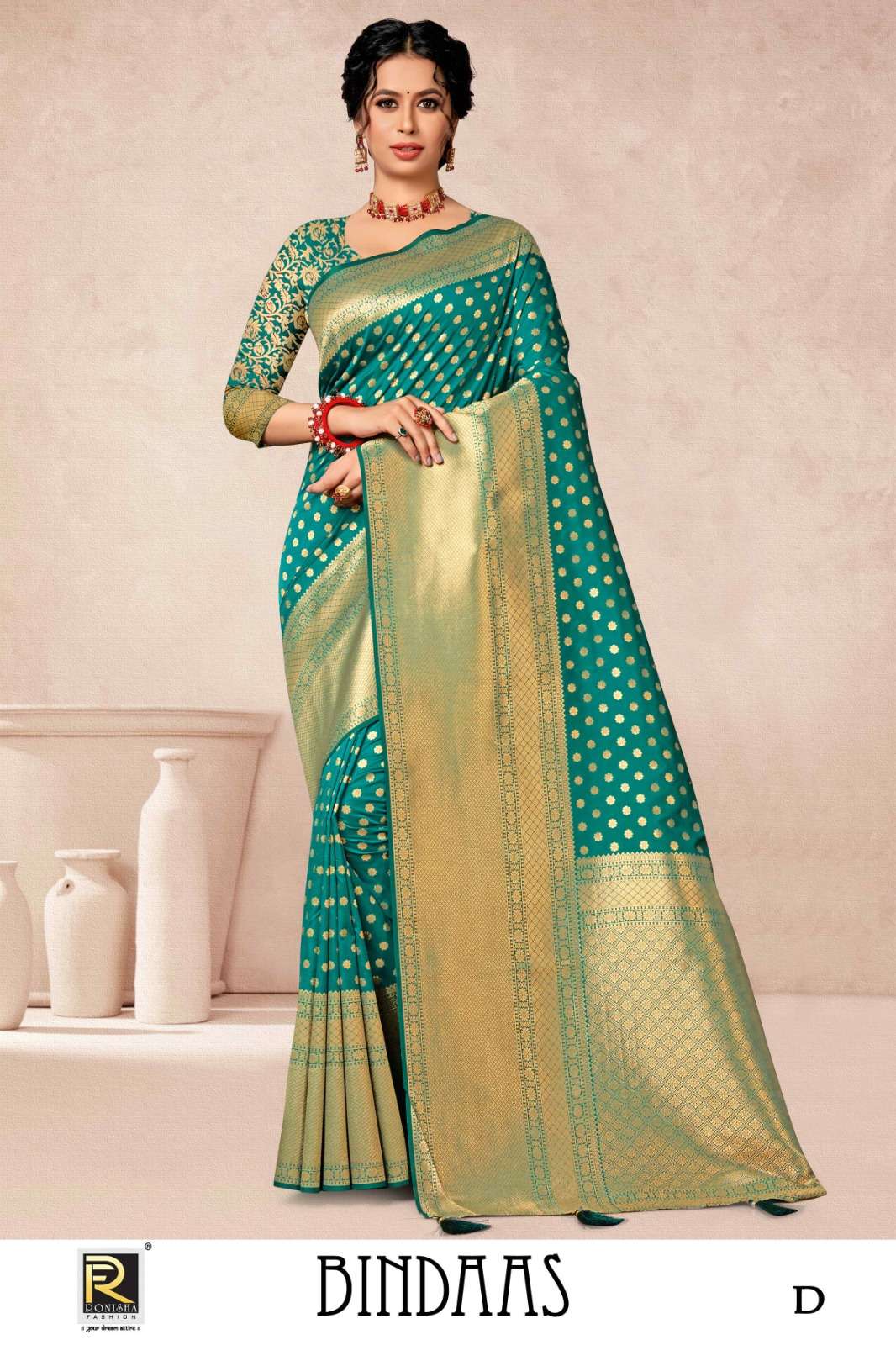 BINDAAS  BY RONISHA SAREE FABRICS BANARASI SILK 50*600 PREMIUM FANCY DESIGNER SUPER HIT COLLECTION 