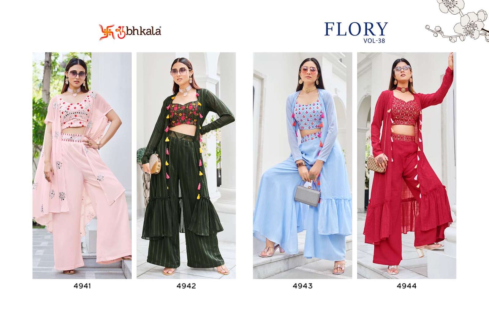 FLORY VOL. 38 mbroidered Stitched Koti Style Palazzo Co-Ords Set Kurti Wholesale catalog