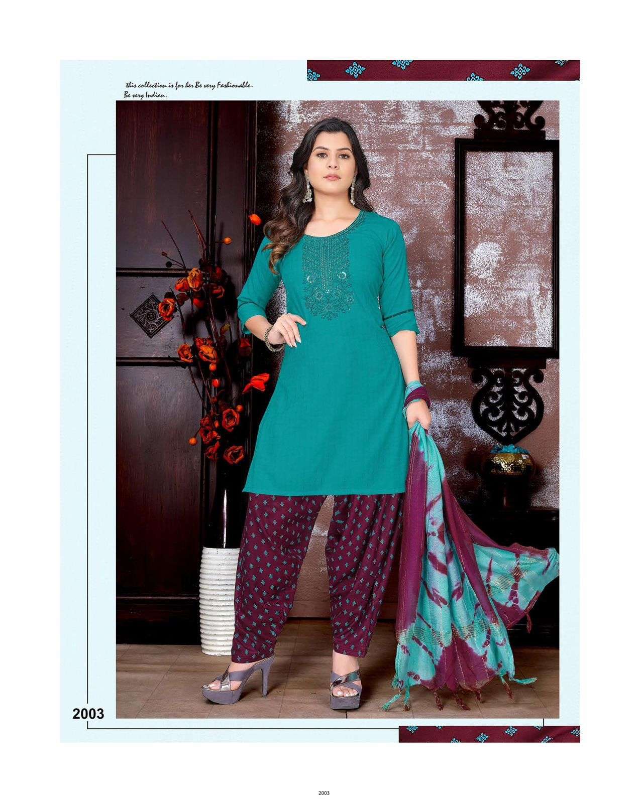 parra studio rung vol-1 1001-1006 series pure rayon patiyala kurti with  dupatta and pant