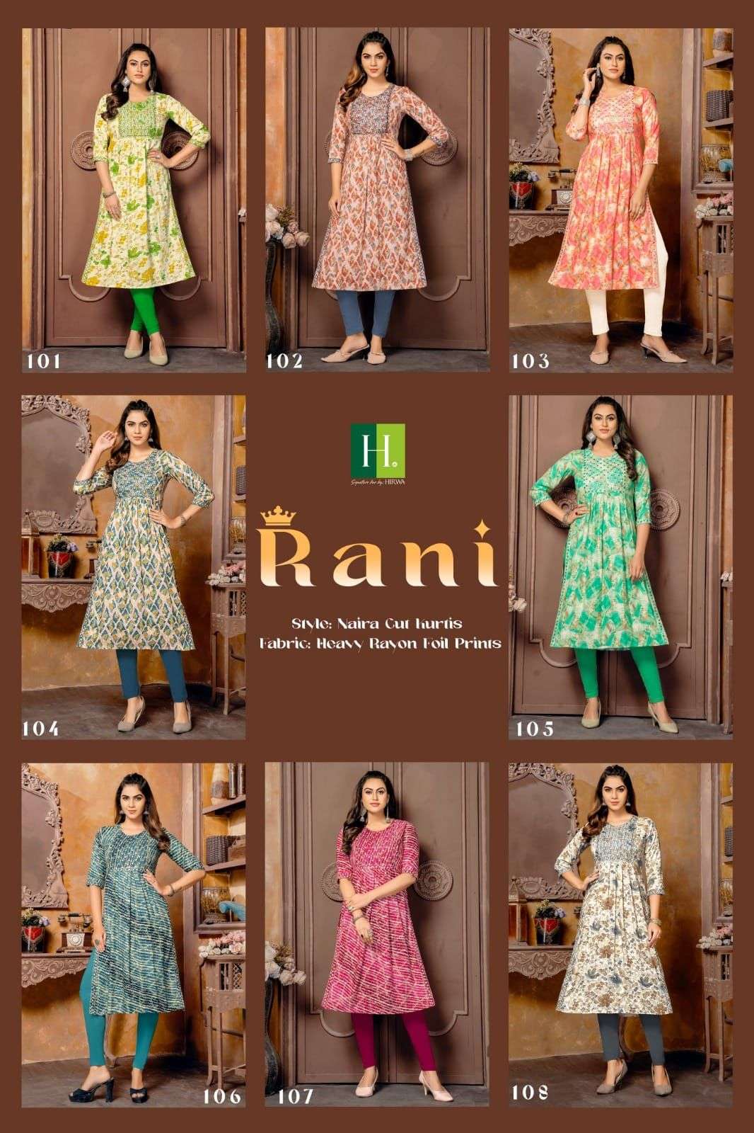 HIRWA  Rani Naira cut Kurti Wholesale catalog