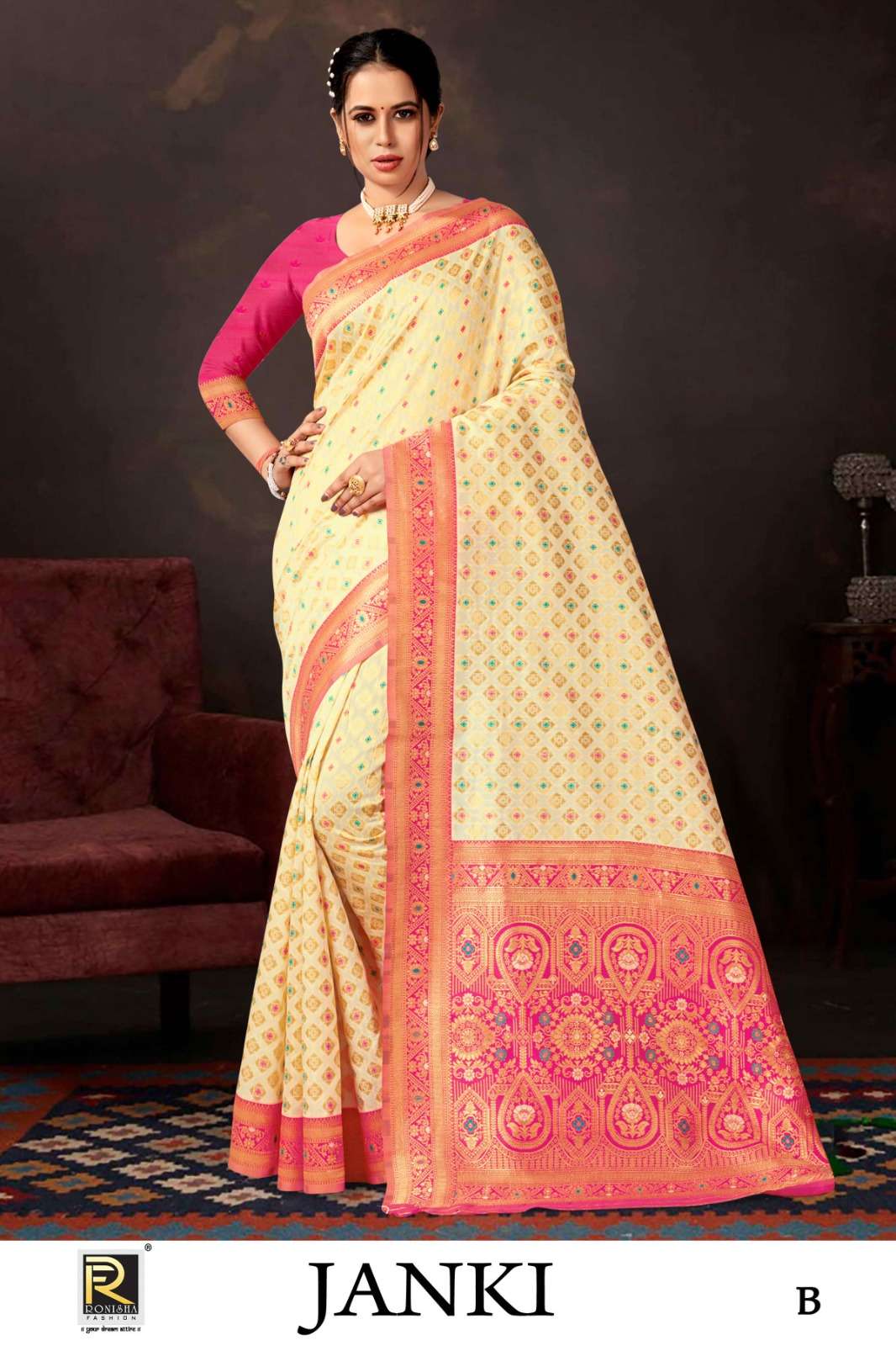 JANKI  BY RONISHA SAREE  BANARASI SILK  FANCY DESIGNER SUPER HIT COLLECTION 