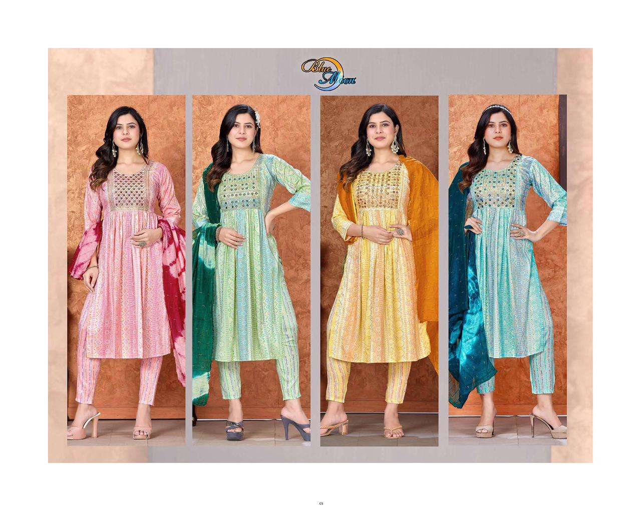 JLF BLUE MOON Naira Cut Rayon Foil Print Kurti Wholesale catalog