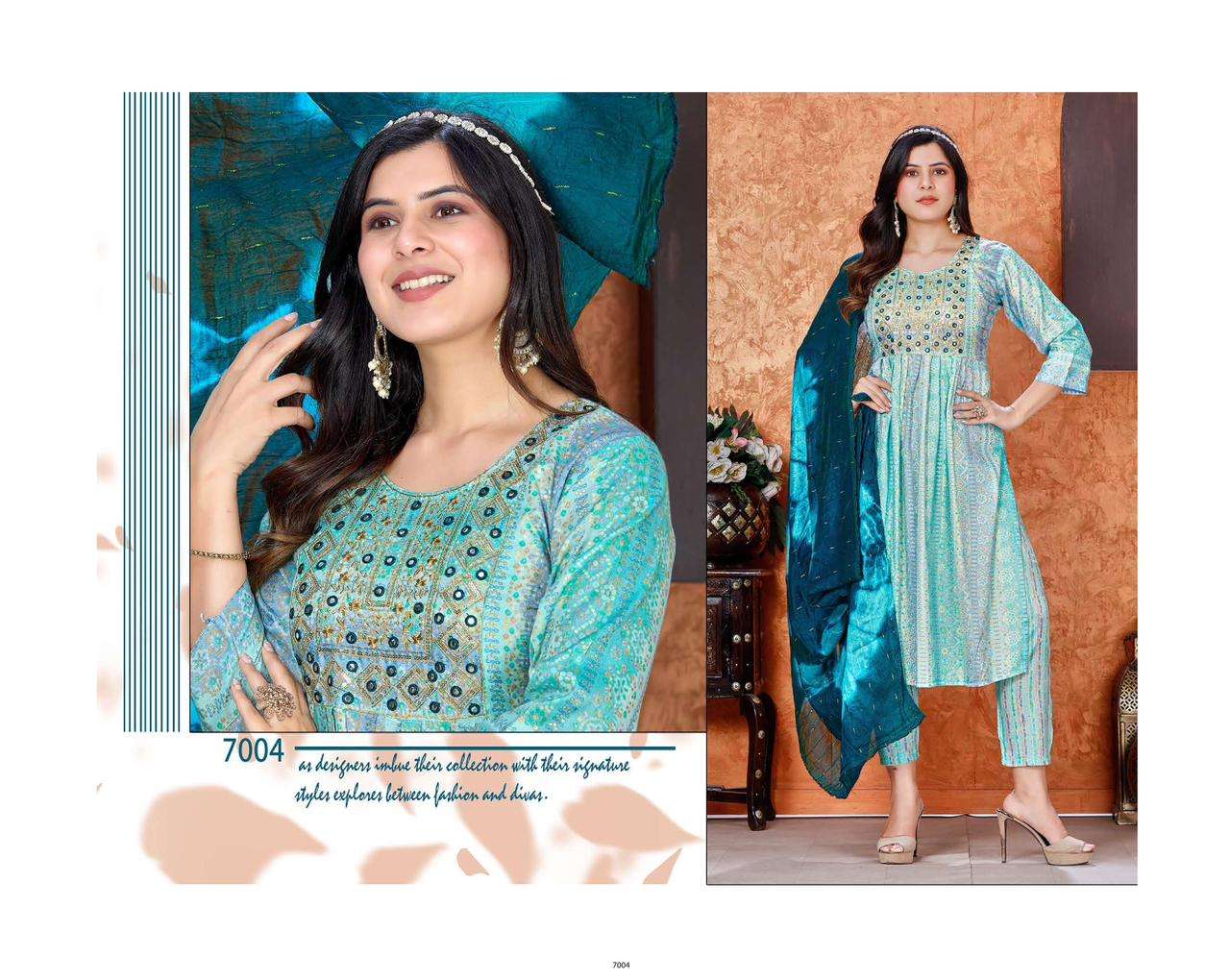 JLF BLUE MOON Naira Cut Rayon Foil Print Kurti Wholesale catalog