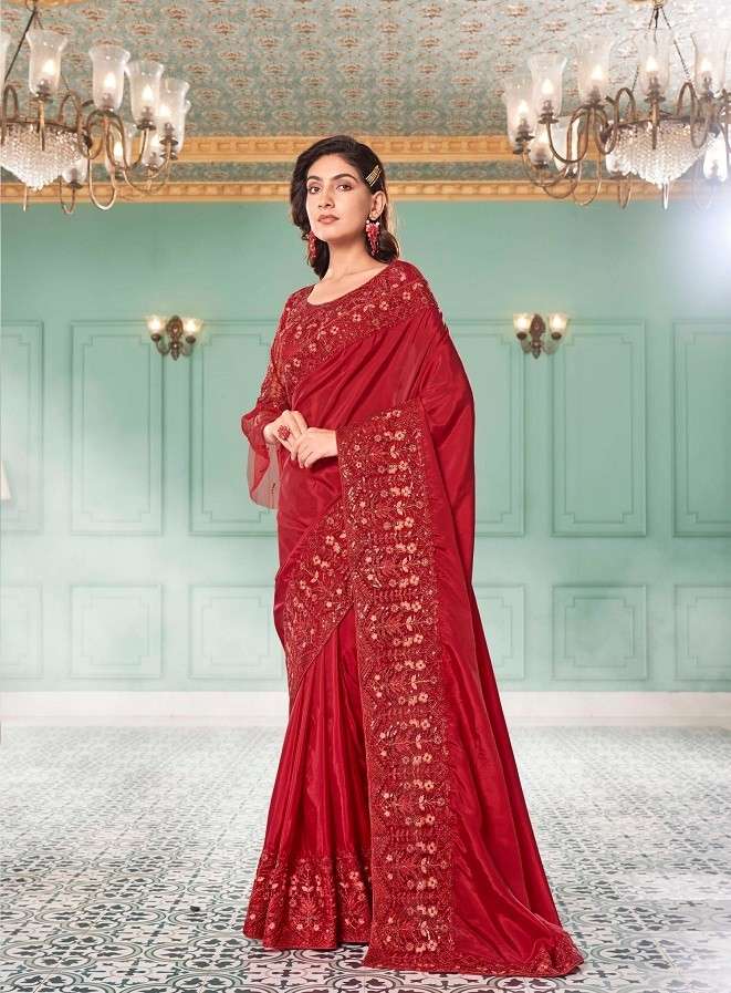 Kalista Butterfly Gold Embroidery Worked Vichitra Silk Saree Wholesale catalog