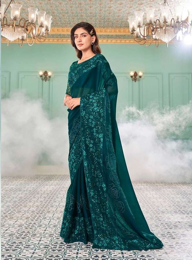 Kalista Butterfly Gold Embroidery Worked Vichitra Silk Saree Wholesale catalog