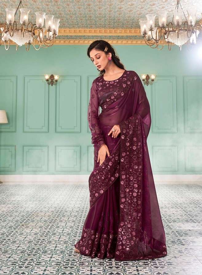 Kalista Butterfly Gold Embroidery Worked Vichitra Silk Saree Wholesale catalog