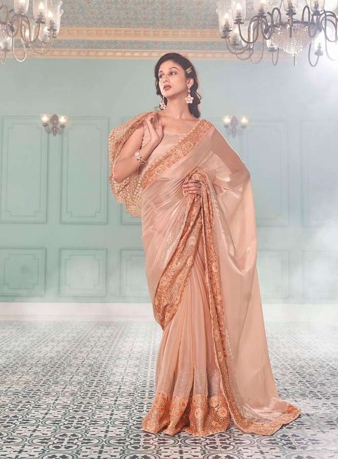 Kalista Butterfly Gold Embroidery Worked Vichitra Silk Saree Wholesale catalog