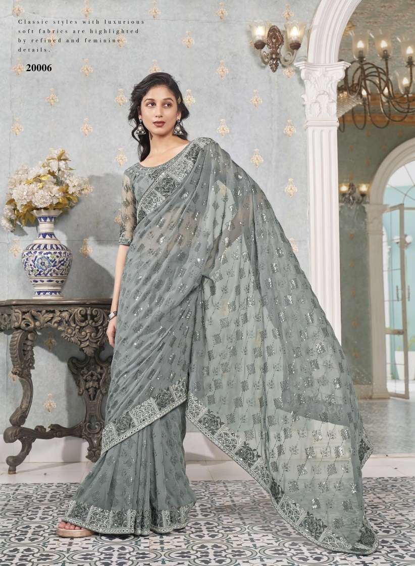 Kalista Lime Light Designer Sequance Worked Georgette Saree Wholesale catalog