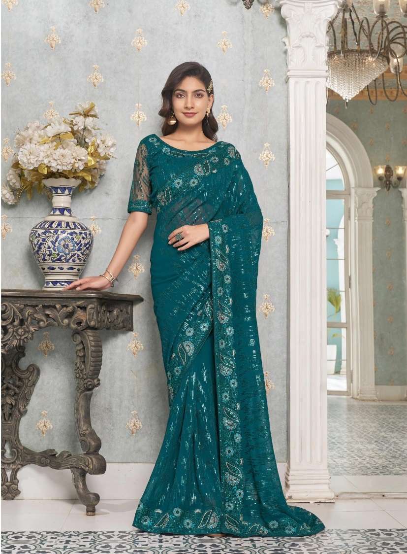 Kalista Lime Light Designer Sequance Worked Georgette Saree Wholesale catalog