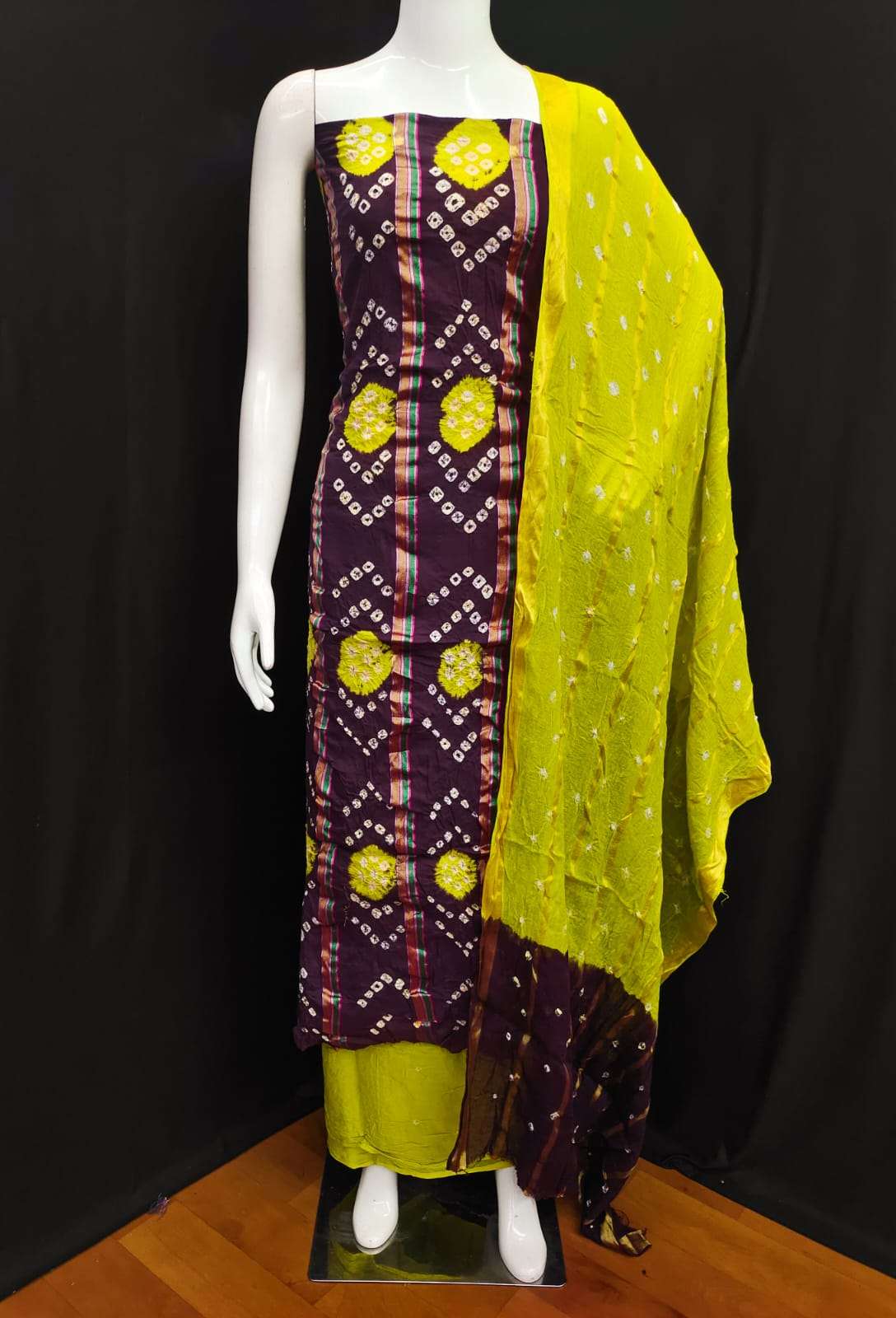 Maya Cotton With Jacquard Panel Hand Bandhej Dress Material Wholesale catalog