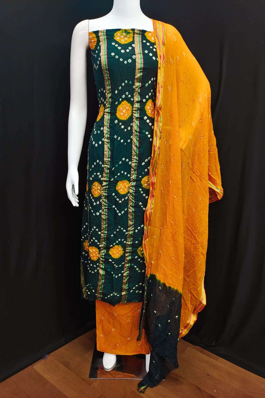 Maya Cotton With Jacquard Panel Hand Bandhej Dress Material Wholesale catalog