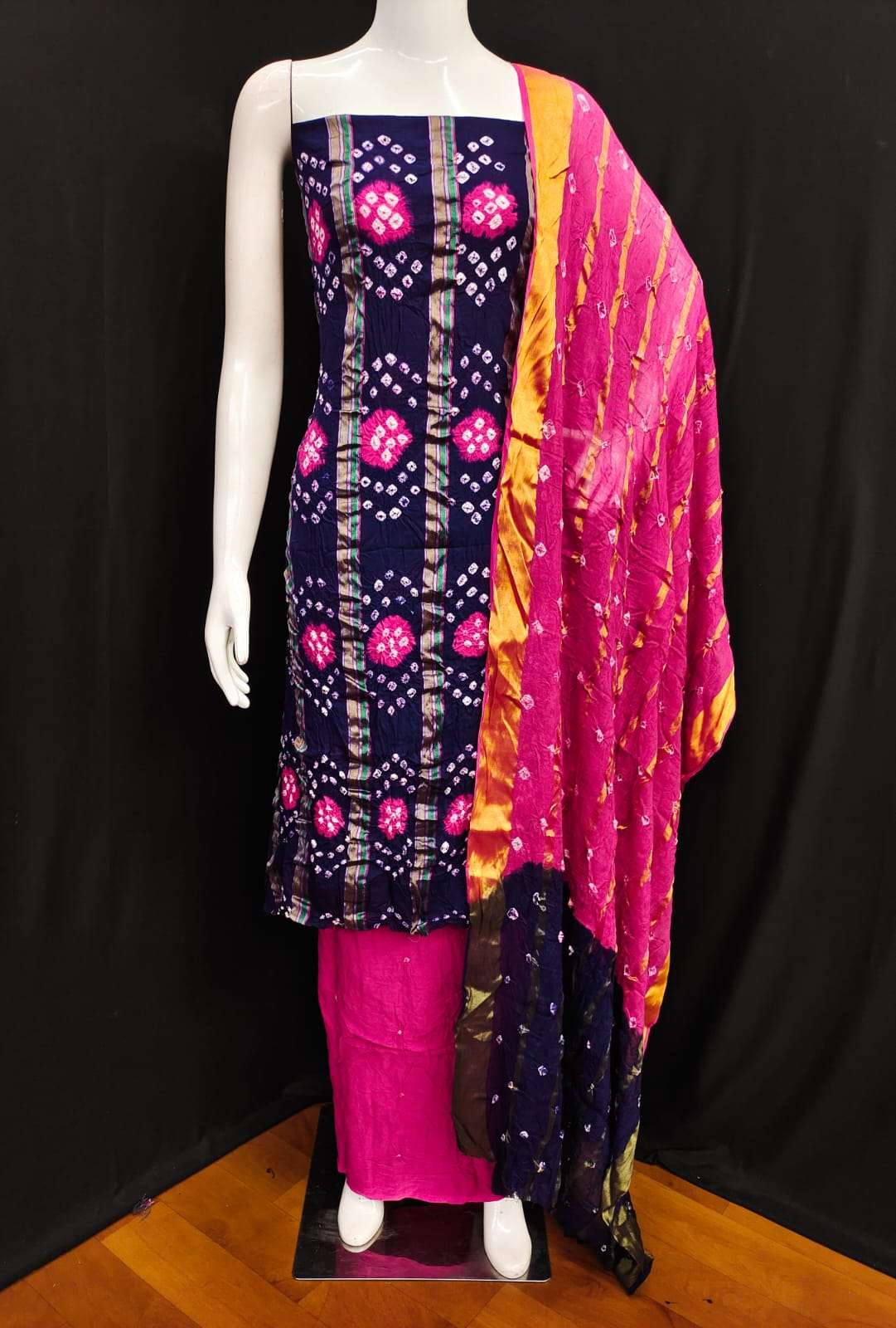 Maya Cotton With Jacquard Panel Hand Bandhej Dress Material Wholesale catalog