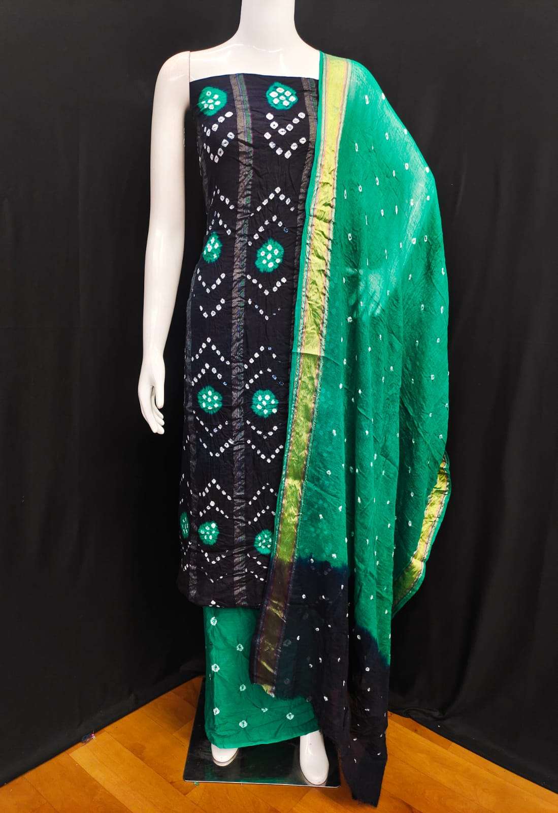 Maya Cotton With Jacquard Panel Hand Bandhej Dress Material Wholesale catalog