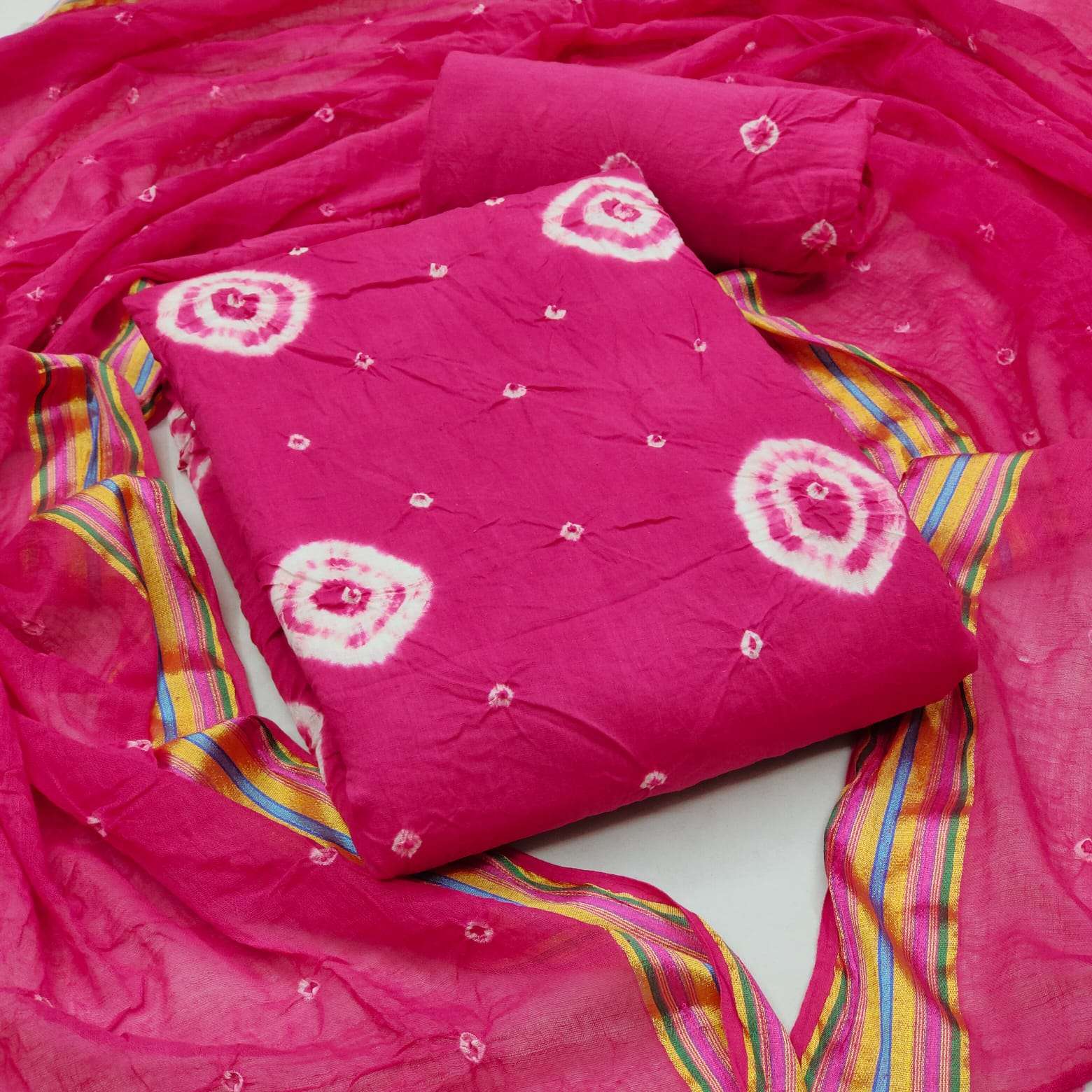 Meena Cotton Hand Bandhej Dress Material Wholesale catalog