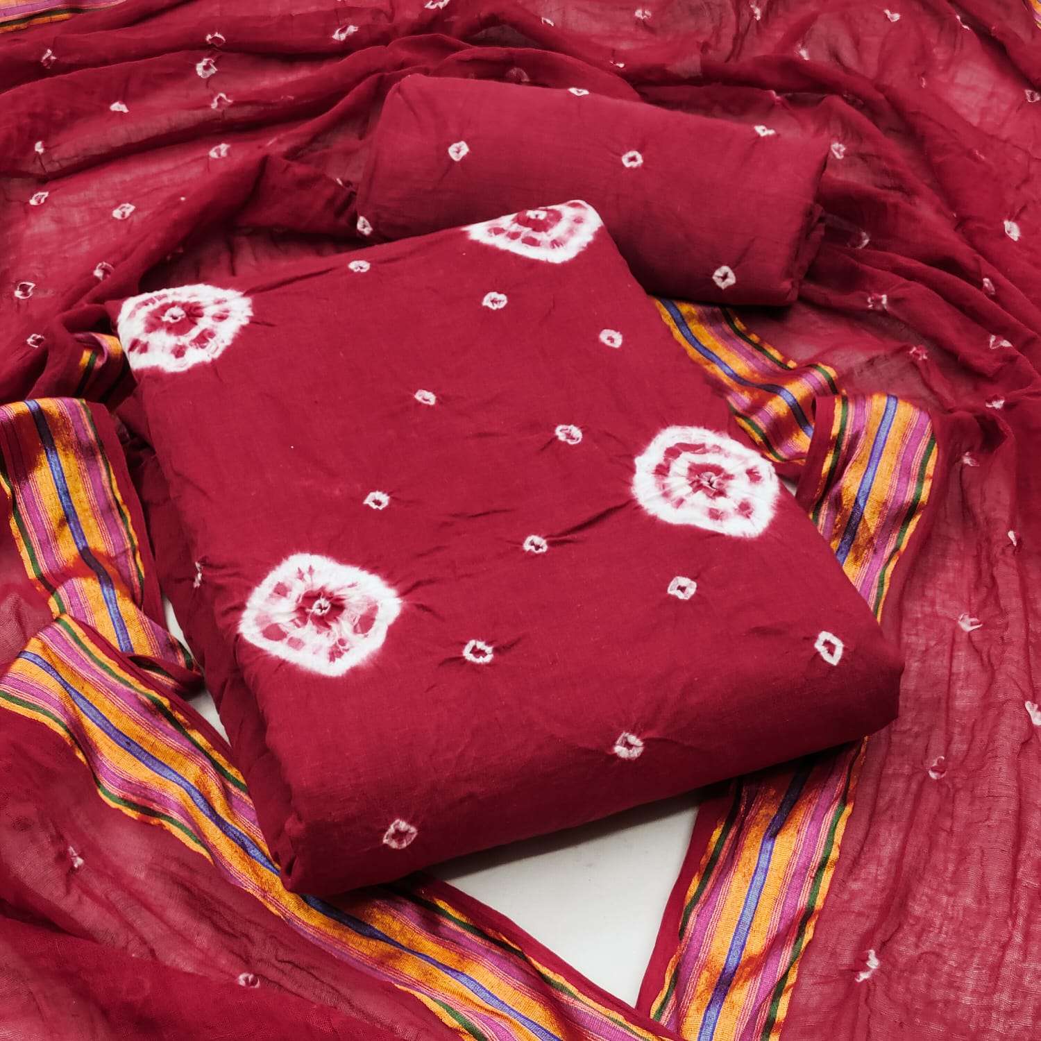 Meena Cotton Hand Bandhej Dress Material Wholesale catalog