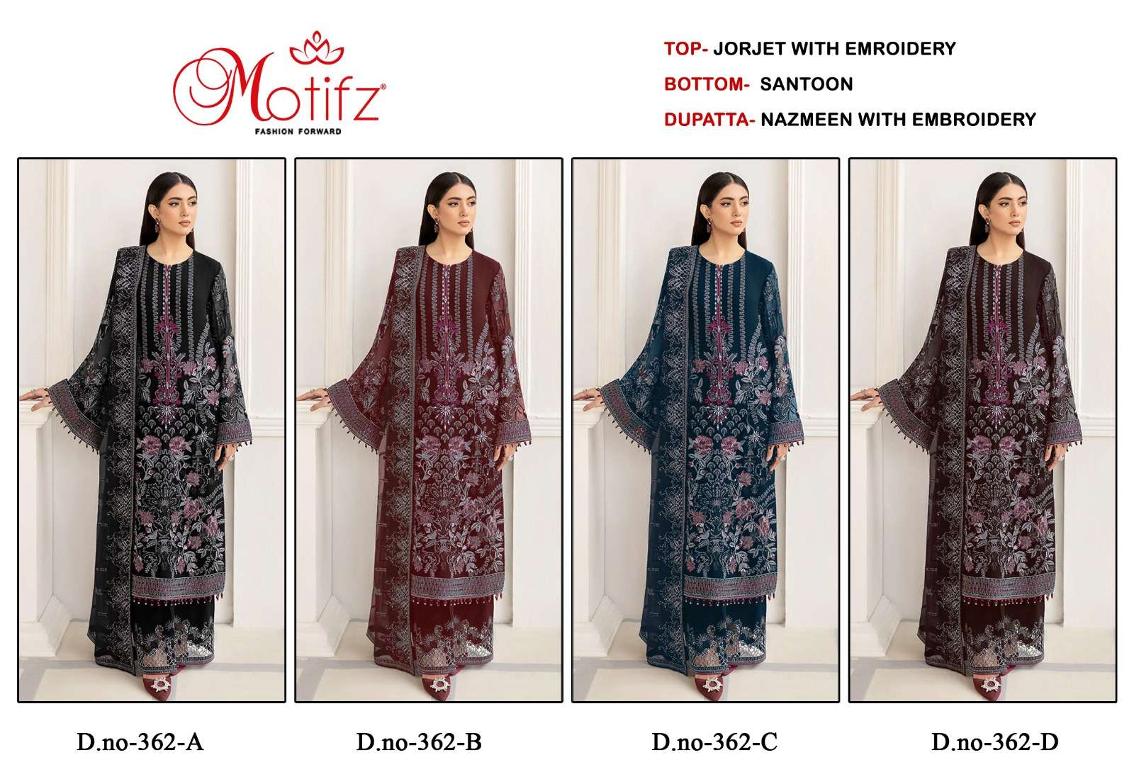 Motifz D -362 Georgette with embroidery Salwar Kameez Wholesale catalog