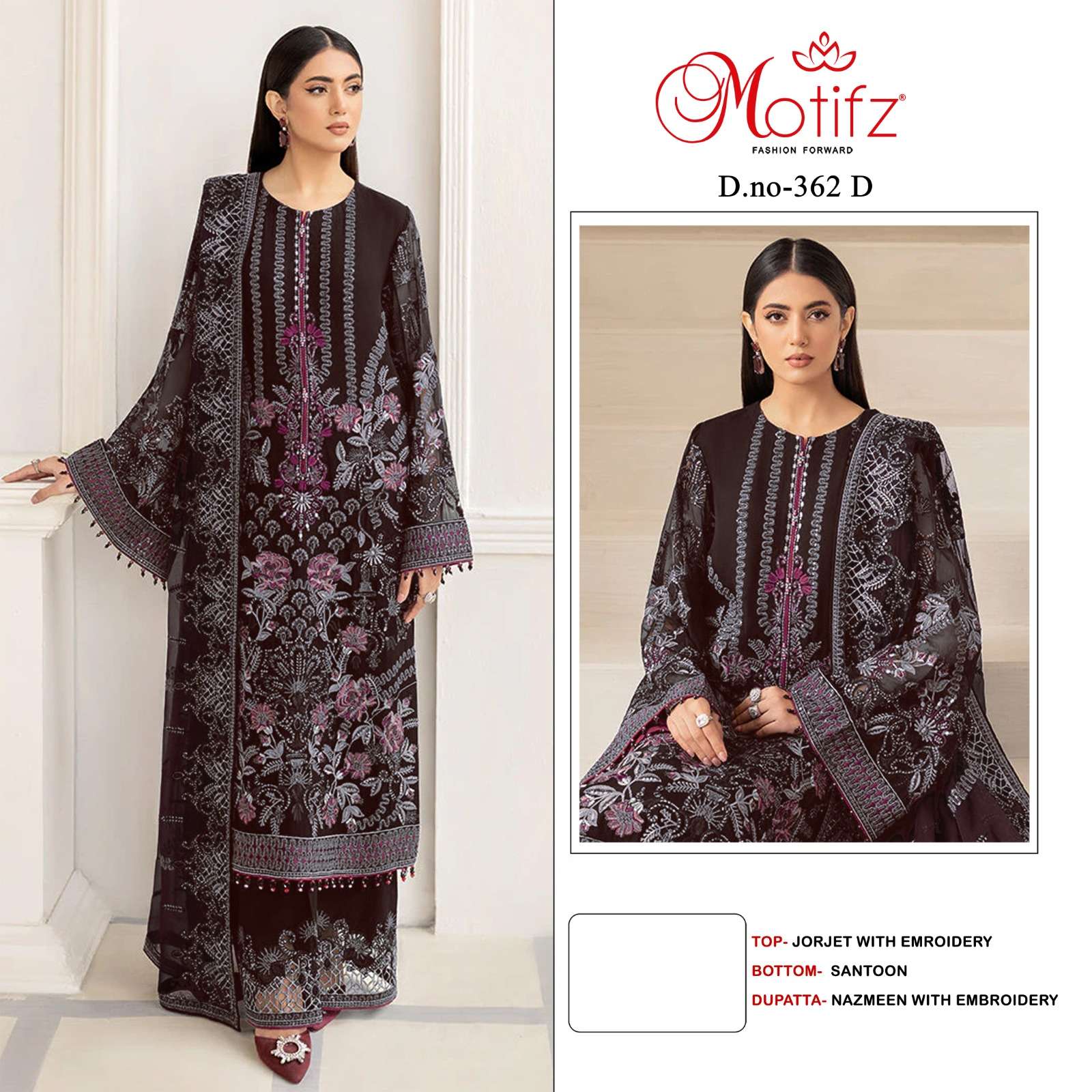 Motifz D -362 Georgette with embroidery Salwar Kameez Wholesale catalog