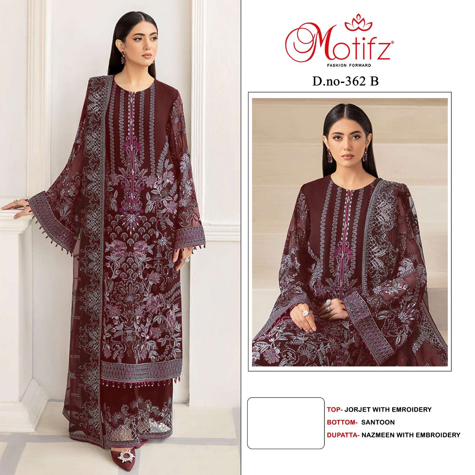 Motifz D -362 Georgette with embroidery Salwar Kameez Wholesale catalog