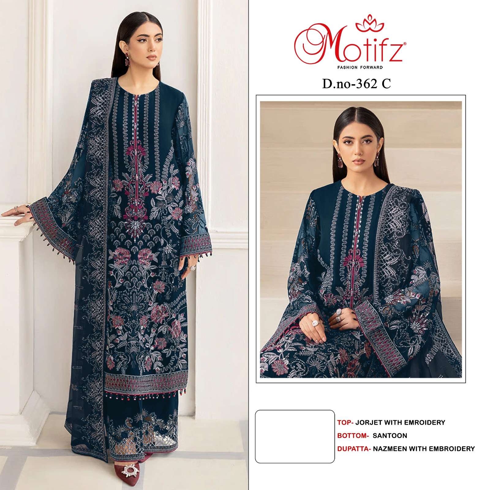 Motifz D -362 Georgette with embroidery Salwar Kameez Wholesale catalog