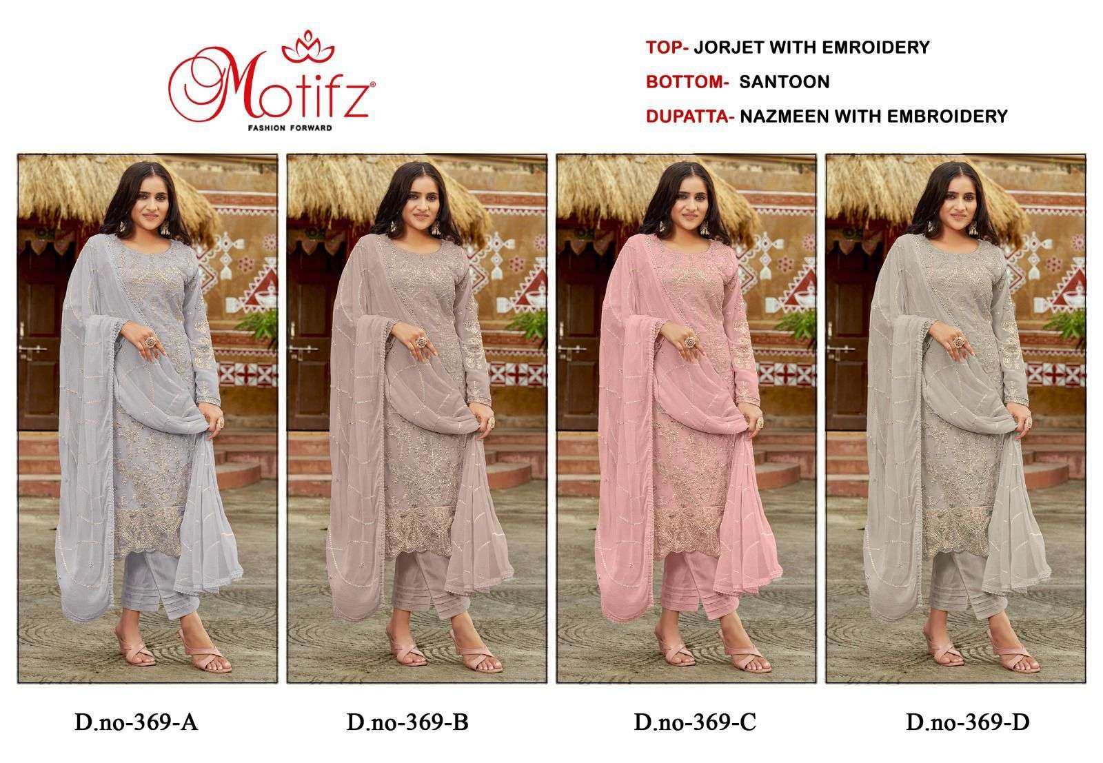 Motifz D -369 Georgette with embroidery Salwar Kameez Wholesale catalog