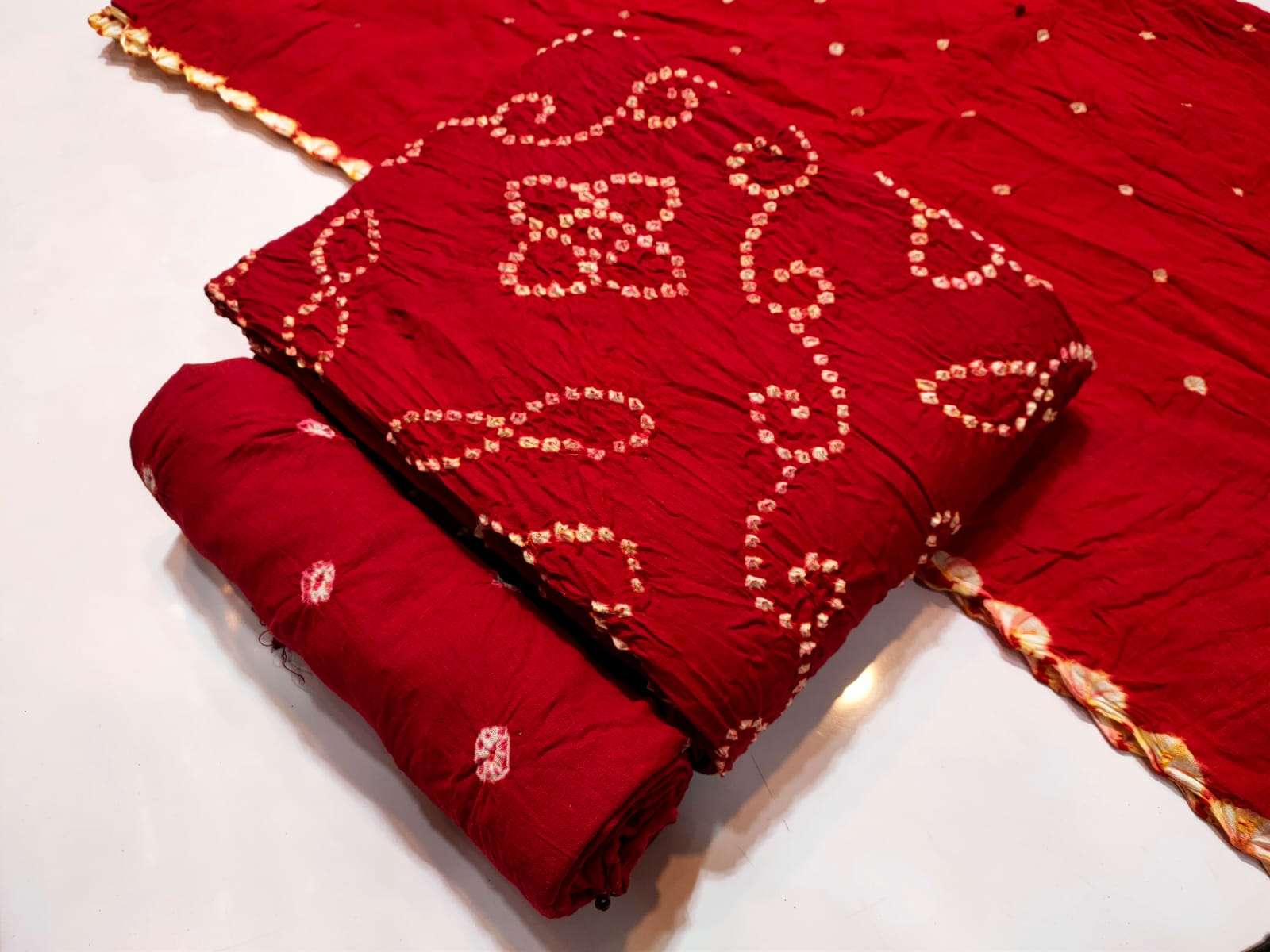 Nemi White Dana Bandhej With Self Matching - Wholesale Catalog