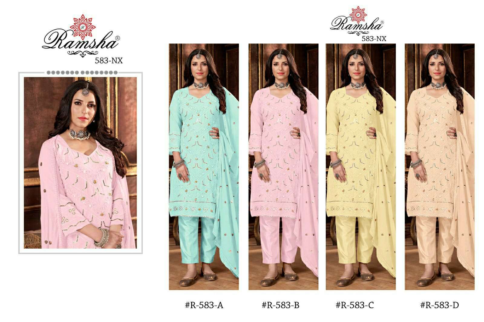Ramsha R 583 A To D Pakistani Salwar Kameez Collection Wholesale catalog