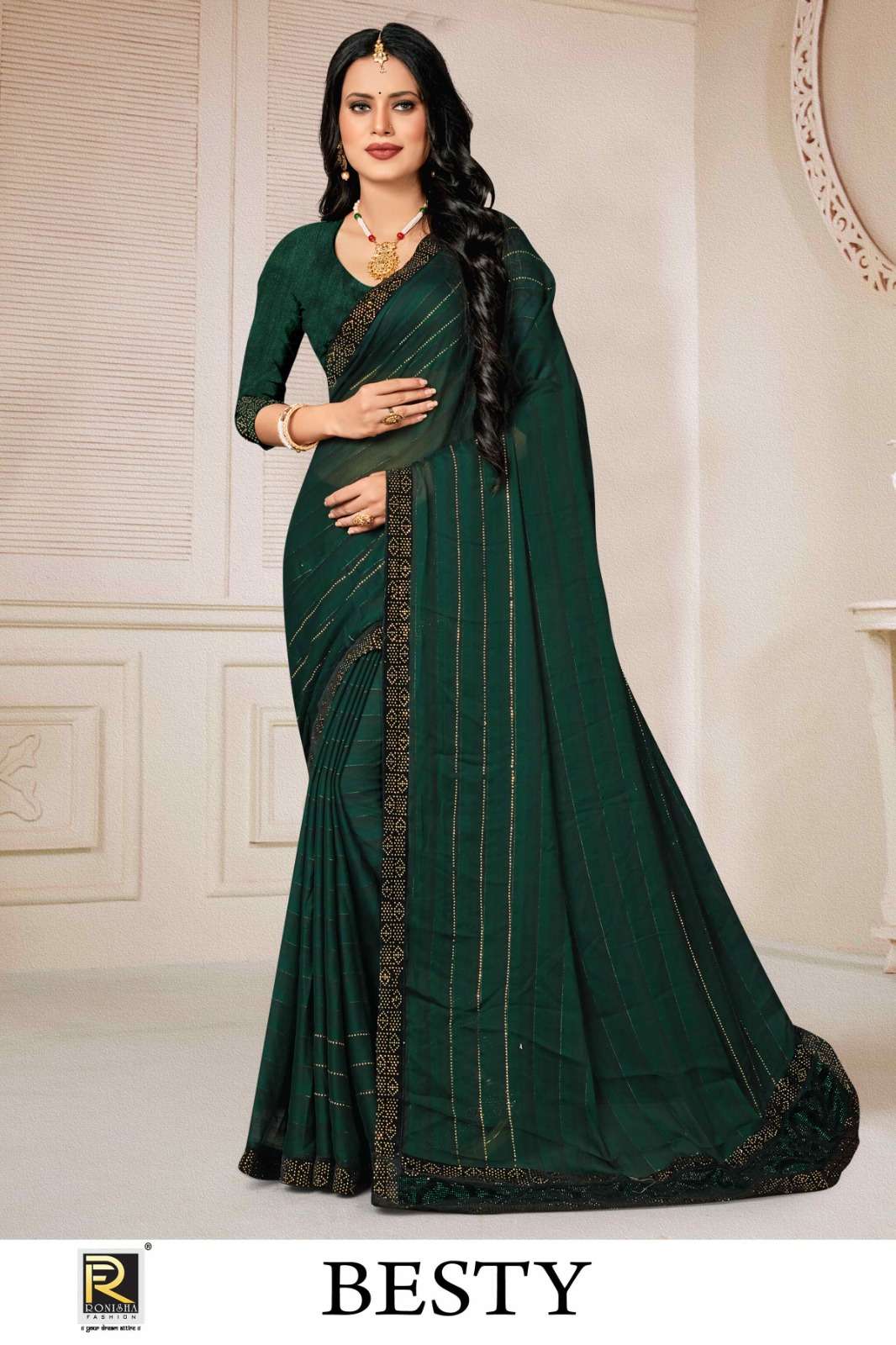 Ronisha Besty Fancy Siroski Diamond Saree Wholesale catalog