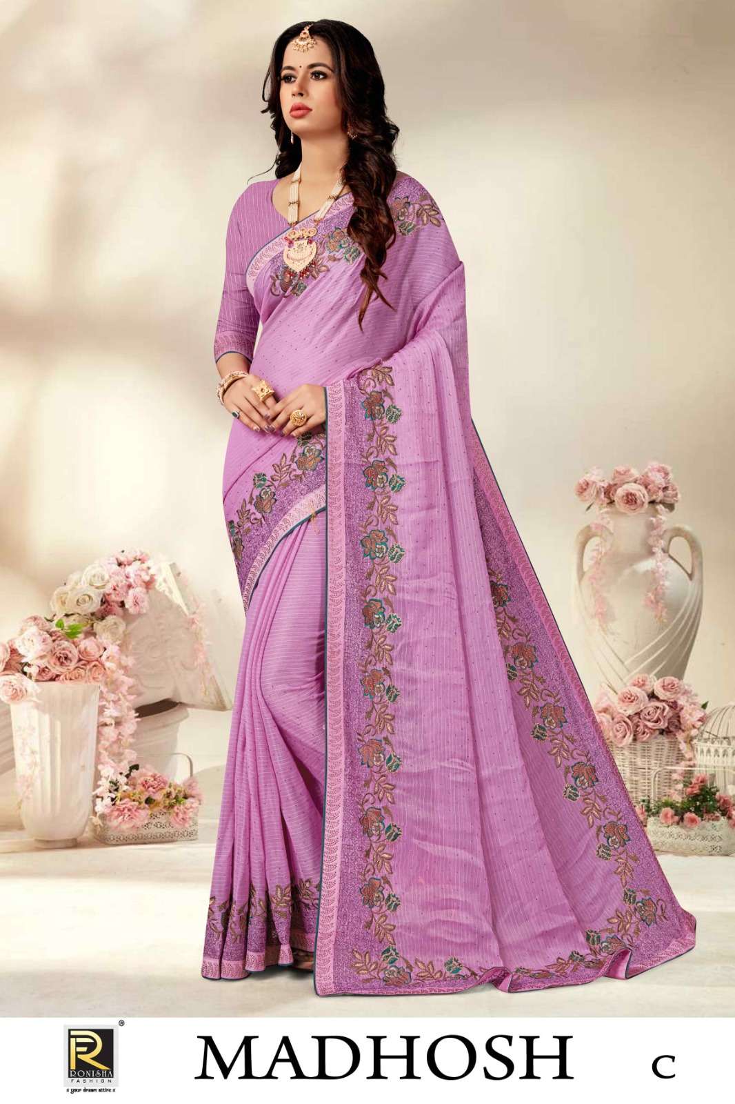 Ronisha Madhosh Fancy Siroski Embroidery Saree Collection Wholesale catalog