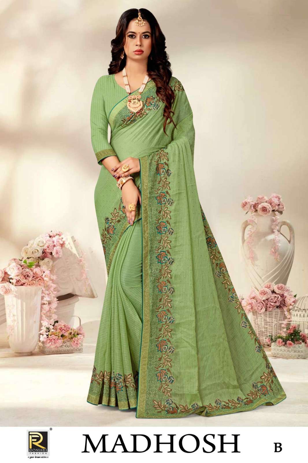Ronisha Madhosh Fancy Siroski Embroidery Saree Collection Wholesale catalog