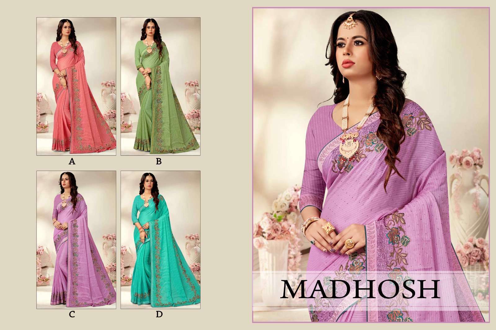 Ronisha Madhosh Fancy Siroski Embroidery Saree Collection Wholesale catalog