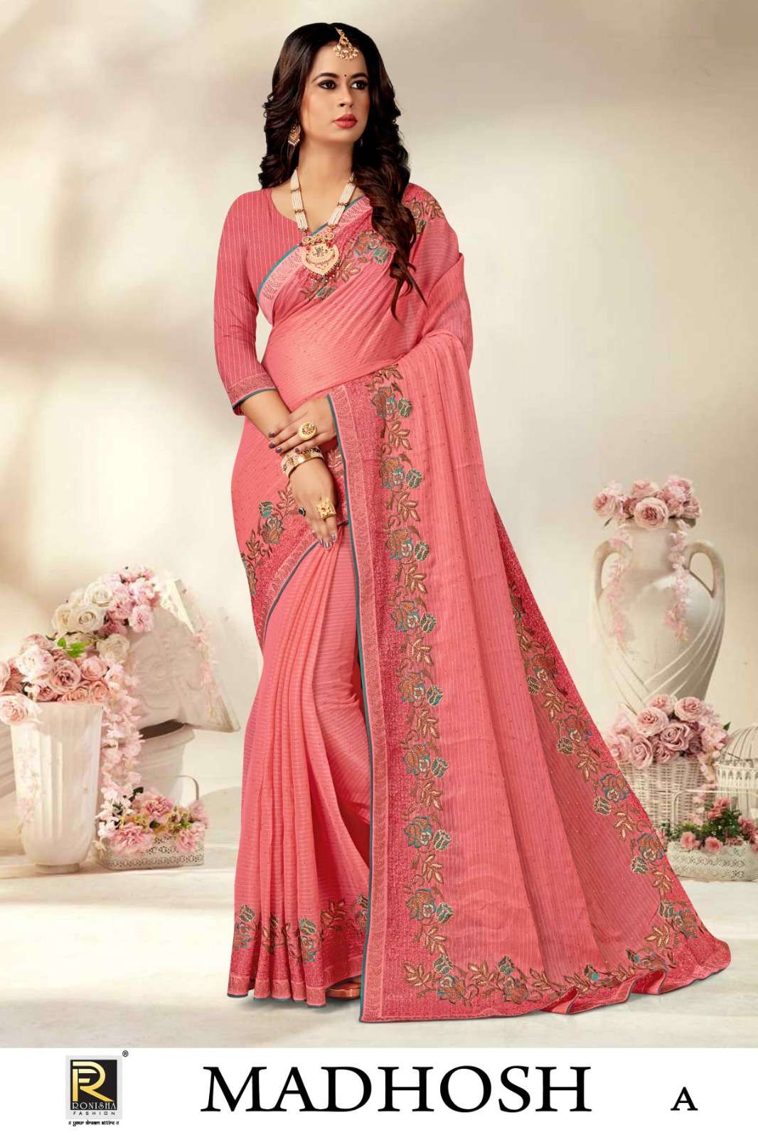 Ronisha Madhosh Fancy Siroski Embroidery Saree Collection Wholesale catalog