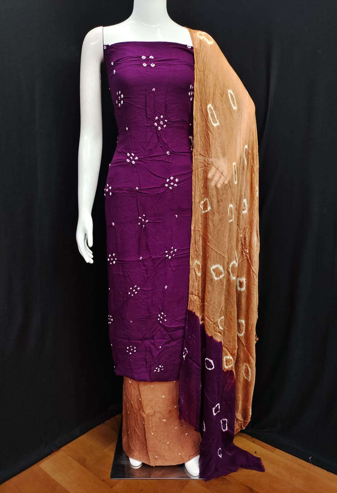 RUHI Rayon Hand Bandhej Dress Material Wholesale catalog