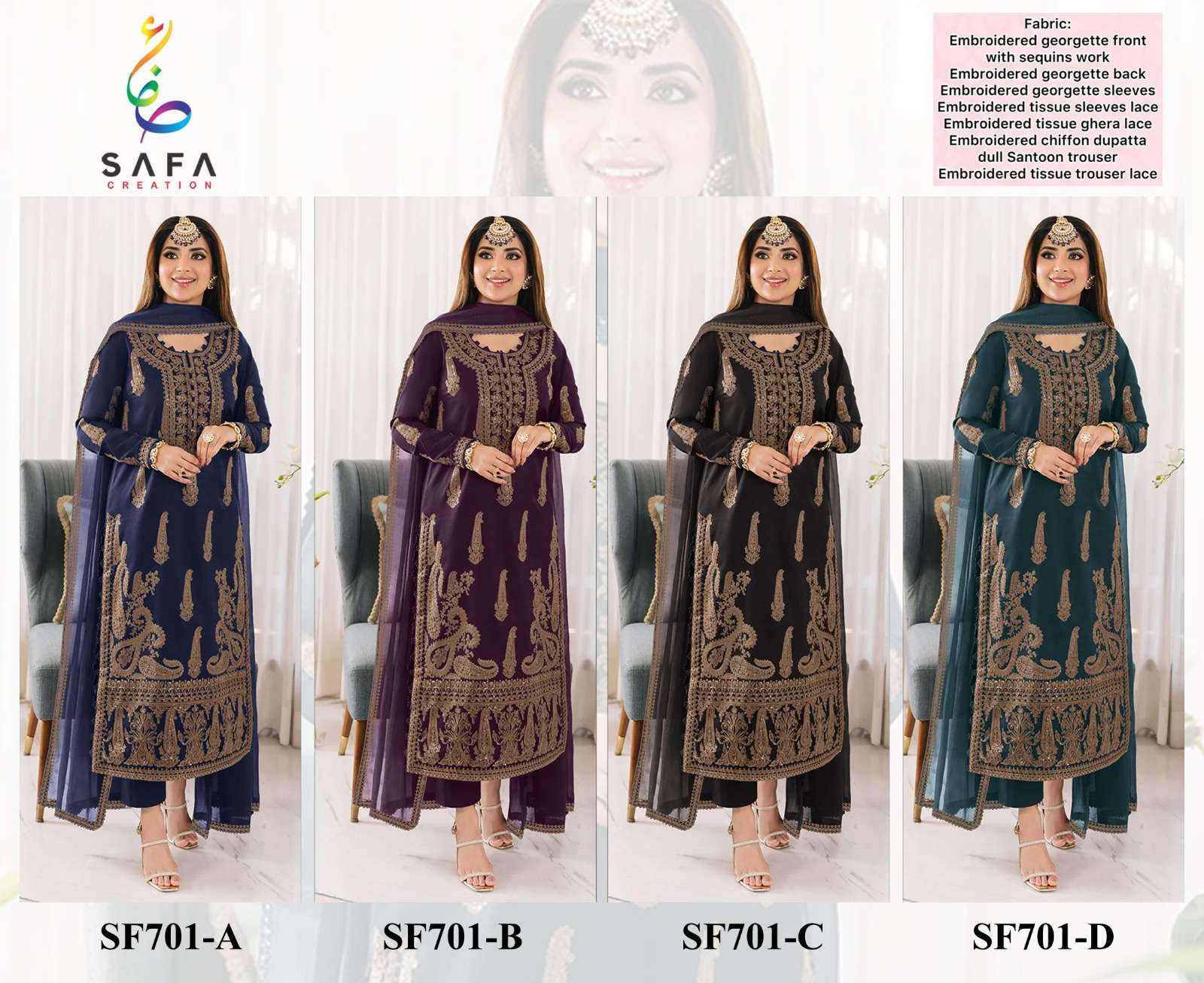 SAFA CREATION SF-PK-701 Heavy Georgette With MATTE EMBROIDERY Salwar Kameez Wholesale catalog