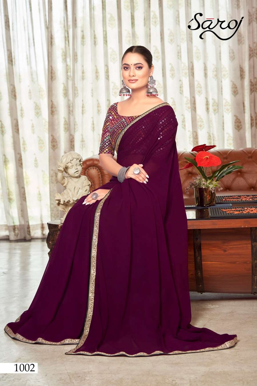 Saroj Fantasy Designer Georgette Saree Wholesale catalog