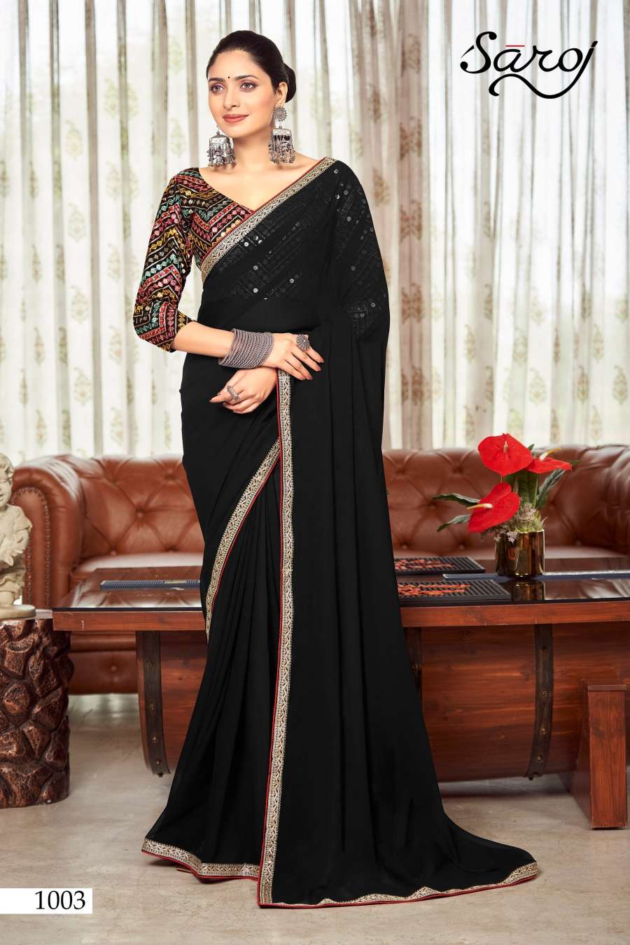 Saroj Fantasy Designer Georgette Saree Wholesale catalog