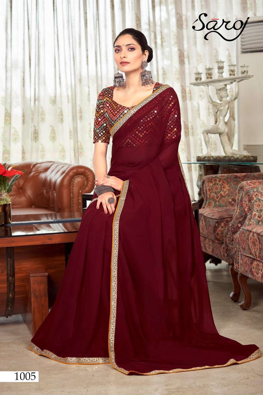 Saroj Fantasy Designer Georgette Saree Wholesale catalog