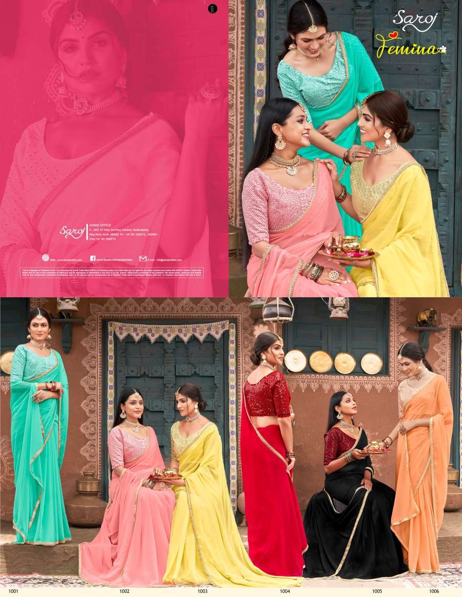 Saroj Femina Designer Georgette Saree Wholesale catalog