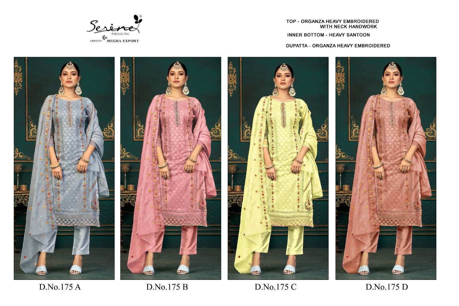 Serine S 171 A To D Organza Pakistani Salwar Kameez Wholesale catalog