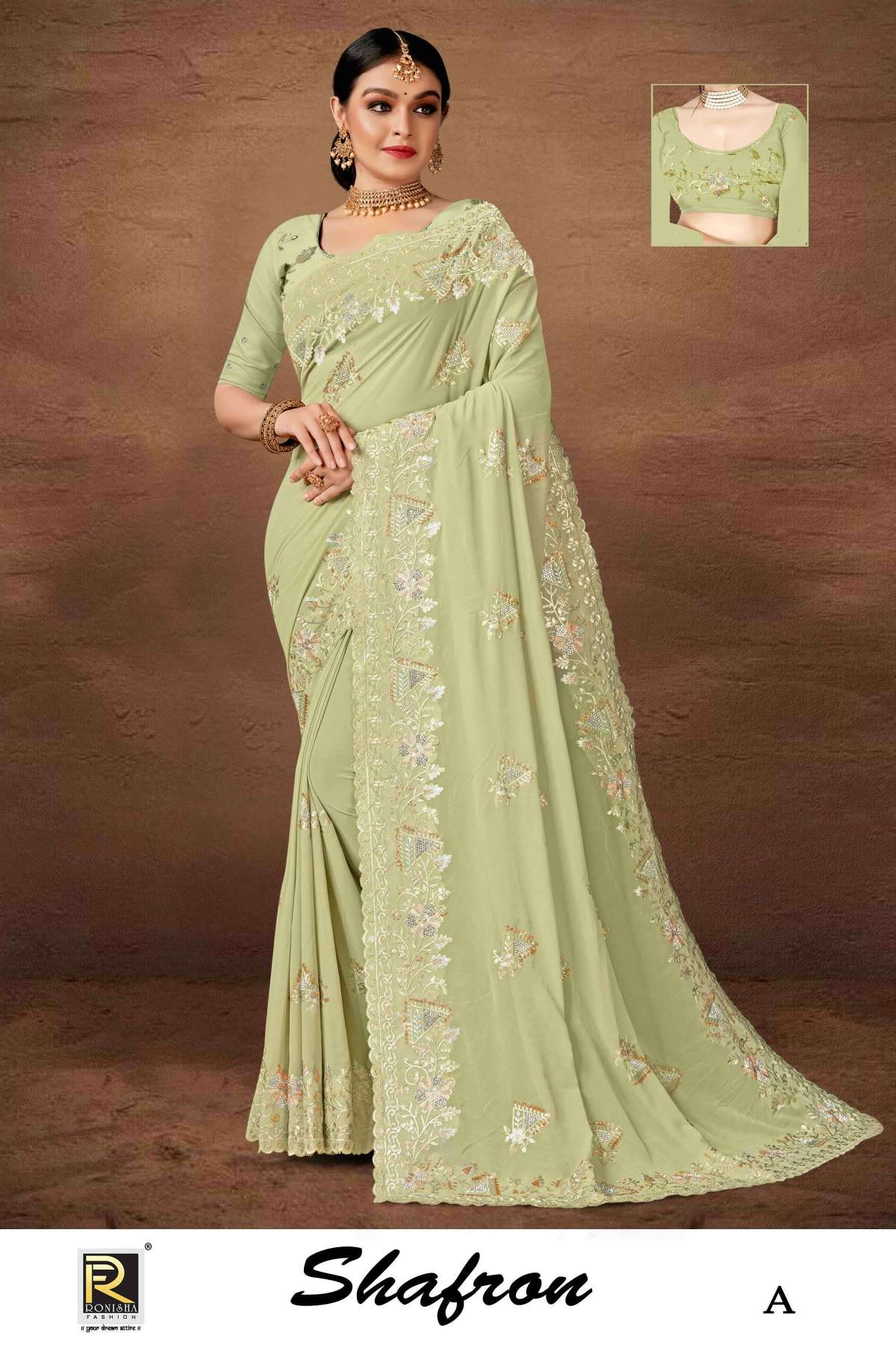 SHAFRON  BY RONISHA SAREE  FANCY FABRICS  EMBROIDERY WORK AND SIROSKI DIAMOND WORK SUPER HIT COLLECTION 