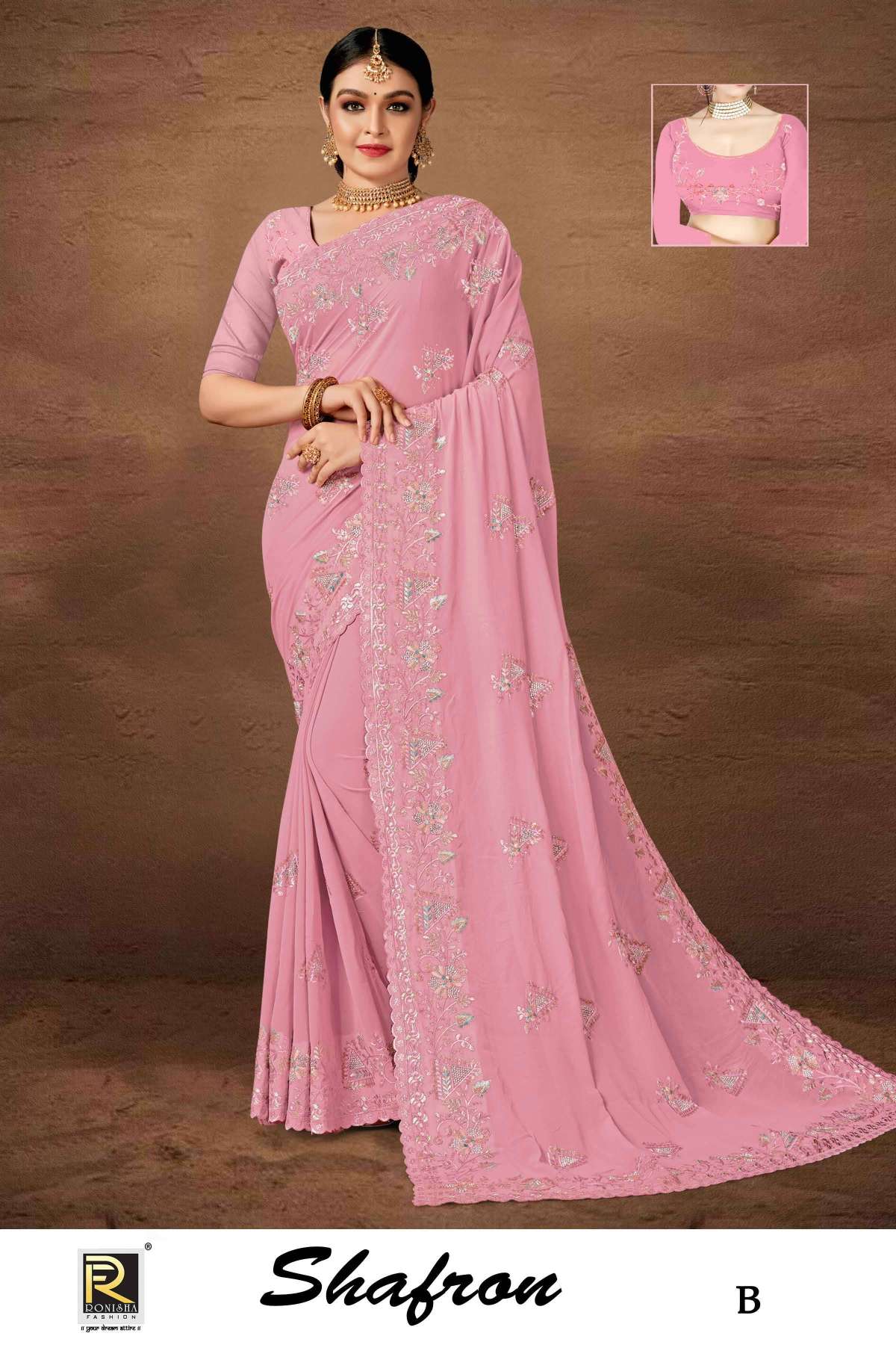 SHAFRON  BY RONISHA SAREE  FANCY FABRICS  EMBROIDERY WORK AND SIROSKI DIAMOND WORK SUPER HIT COLLECTION 